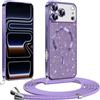 Phoona Cover per iPhone 18 Pro Max/iPhone 17 Pro Max con Cordino,Viola | Glitter Antiurto Silicone Protezione,Compatibile con MagSafe Cover con Cordino,Anti Graffi,Non Ingiallente