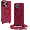 VAVAVOOMY Cover Compatible con iPhone 15 Pro Max(6.7) rimovibile custodia in silicone,[Antiurto][Antiscivolo] Custodia con Regolabile Collana per Cordino Collana Necklace Cover Corda-Rosso