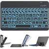 OMOTON Tastiera Bluetooth con grande stampa per iOS/Android/Windows, QWERTZ senza fili tastiera per iPad Air/Pro/Mini/11/10.9, ricaricabile, illuminazione a 7 colori, ultra sottile, nero