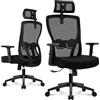 Durrafy Sedia da ufficio, ergonomica, regolabile in altezza, con supporto lombare regolabile e poggiatesta, funzione di riposo 90°-130°, portata fino a 150 kg, colore: nero