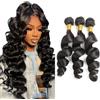 Salharer Extension Capelli Veri Tessitura Loose Deep Wave Human Hair Bundles Unprocessed Real Hair 3 Extensions 50g/Per Double Weft Remy Natural Black Color 30 32 34 Inch