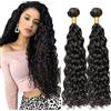 Lakaisa Water Wave Human Hair Bundles Capelli Umani Extensions Sew in Hair Natural Black Real Hair Extensions 2 Bundles Unprocessed Human Hair for Women 30 30 Pollici