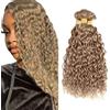 Salharer Extension Capelli Veri Tessitura Water Wave Human Hair Bundles Unprocessed Real Hair 3 Extensions 50g/Per Double Weft Remy Ash Blonde Color 30 32 34 Inch
