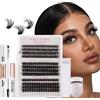 RoseFlower ciuffetti ciglia finte 240pcs, piegaciglia, D-curl kit ciuffetti ciglia extension lash clusters soffici con applicatore, pinzette e pennello, Extension ciglia singole, 10-16mm