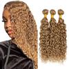 Weeybay Water Wave Human Hair Bundles Capelli Veri Tessitura Honey Blonde #27 Color Capelli Naturali Umani Donna Human Hair Extensions Double Weft Weave 50g/Piece 30 32 34 Inch