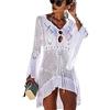 TMEOG Copricostume da Bagno Donna in Maglia Uncinetto Estate Abito da Spiaggia Bikini Cover Up Camicetta Maglia Tunica Kaftan Top (One Size, A - Beige)