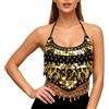 Baisdan Costume da danza del ventre con top corto regolabile con paillettes Halter reggiseno danza del ventre, Nero , Taglia unica