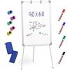 Nicpro Lavagna bianca con supporto, 90 x 60 cm, lavagna magnetica cancellabile a secco, con 4 penne, gomma, magnete, lavagna a fogli mobili, cavalletto portatile regolabile in altezza, per studenti