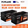 POWLAND Batteria LiFePO4 ad alta corrente 12V 24V 100Ah 200Ah 300Ah, lunga durata, BMS integrato, IP65, supporta configurazioni in serie e parallelo.