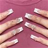 Auriselle Stampa su Unghie Lunghe 24 Pezzi Unghie Francesi False Lunghe Quadrate Unghies Artificiali Rosa e Bianche su Unghies Morbide in Gel Glitterato con Design Farfalle 3D