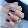 Auriselle Stampa su Unghie Lunghe 24 Pezzi Unghie Francesi False Lunghe Quadrate Unghies Artificiali a Strisce Rosa e Nero su Unghies Morbide in Gel, Perfette per la Manicure a Casa