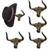 Filano Appendiabiti da parete per cappelli da cowboy, confezione da 4, in metallo, stile moderno, in ghisa, stile Western Longhorn, ganci per riporre ed esporre in armadio, camera da letto, soggiorno,
