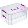 BTSKY Scatola portaoggetti a 2 strati, in plastica, multiuso, portatile, con manici, per organizzare cancelleria, cucito, artigianato artistico, gioielli e prodotti di bellezza (viola)