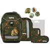 ergobag pack set Zaino scolastico ergonomico e flessibile, 6 pezzi, per la prima elementare ExBeardition - Olive