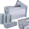 Moby-System 2 in 1 Lettino da Viaggio e Box Gioco per Neonati e Bambini | Materasso Inclusa | Altezza Regolabile | Pieghevole e Portatile con Borsa per il Trasporto (Grigio)
