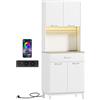 HOMCOM Credenza Moderna con Luci LED, Prese Elettriche e USB, 2 Armadietti e Cassetto, 71x40x180 cm, Bianco | Aosom Italy