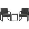 Outsunny Set bistro in rattan, set da giardino 3 pezzi con 2 sedie da giardino, tavolino, cuscini rimovibili grigio scuro | Aosom Italy