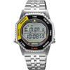 Seiko Orologio cronografo digitale classico da uomo, acciaio inossidabile, 37 mm, cinturino in acciaio inossidabile, argento, 10 bar, display LCD, due fusi orari, conto alla rovescia, allarme
