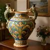 Ceramiche di Caltagirone Sofia Vaso Boccia con Manici in Ceramica di Caltagirone h 40 cm — Ornato Calatino, Decoro Pesci - 40 cm / Serie Ornato Calatino