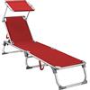 SONGMICS Lettino Prendisole, Sedia a Sdraio Pieghevole in Alluminio, con Parasole e Schienale Reclinabile, 193 x 55 x 31 cm, Max Portata 150 kg, per Terrazzo Piscina Giardino, Rosso GCB19RD