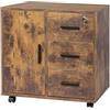 Relaxdays Contenitore su Ruote con 3 cassetti, 2 sportelli, Serratura, Conchiglie, Marrone Vintage 57x60x40 cm