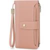 GOUNNU Portafoglio Donna Grande Portafogli in Pelle PU Blocco RFID Elegante Spazioso Portafoglio da Donna con Cerniera Portamonete e 32 Porta Credito Carte, 1 Staccabile Slot (rosa)