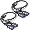 KiWiBiRD sdoppiatore splitter USB, doppia presa USB, cavo doppio estensione ricarica per alimentazione dati (2 Pezzi), compatibile con PC stampante mouse tastiera TV PS5 Mac