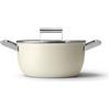 Smeg Casseruola antiaderente 2 manici con coperchio, 50's style, ø 24 cm, panna