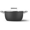 Smeg Casseruola antiaderente 2 manici con coperchio, 50's style, ø 24 cm, nero