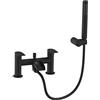 VeeBath Stream - Rubinetto miscelatore rotondo a cascata per vasca da bagno, con finitura nera opaca, doppia leva, rubinetto da bagno montato sul ponte, include soffione rotondo e kit, rubinetto
