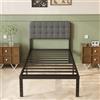 Lutown-Teen Rete Letto Singolo 80x190 con Testiera Imbottita Curva, Altezza 36 cm, Letto Singolo con Contenitore con Rete A Doghe in Metallo, Spazio Sottostante, Montaggio Facile, Silenzioso, Grigio