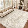 HOMFINE Beige Tappeto Salotto Vintage 240x340 cm - Lavabile in Lavatrice Antiscivolo Pelo Corto Morbido Grande per Camera da Letto Soggiorno Sala da Pranzo