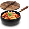 Tutamaz Padella in Ferro Battuto a Mano con Coperchio in Legno Padella Giapponese Antiaderente Naturale per Arrostire e Brasare Senza Rivestimento Chimico per Fornelli a Gas Induzione e Tutti i Piani Cottura