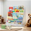 COSYLAND Libreria Montessori per Bambini Con 6 Scomparti in Tessuto Oxford - Libreria per Bambini in Legno Naturale - Libreria Montessori Con Bordi Arrotondati e Grande Capienza(Bianca)