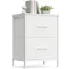 SONGMICS Comodino con 2 Cassetti in Tessuto non Tessuto, Acciaio, MDF, per Camera da Letto, Tavolino, Bianco Nuvola e Bianco Neve LGS312WH01