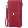 GOUNNU Portafoglio Donna Grande Portafogli in Pelle PU Blocco RFID Elegante Spazioso Portafoglio da Donna con Cerniera Portamonete e 32 Porta Credito Carte, 1 Staccabile Slot (rosso vino)