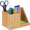 Relaxdays Organizer da Scrivania, bambù, Scomparto Porta Evidenziatori, Portapenne da Ufficio 10,5x17,5x10,5 cm, Marrone