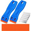 GUUZI Raschietti a Lama di Rasoio in Plastica Blu a Doppio Taglio con Impugnatura Sagomata per Raschiare Etichette di Strumenti in Vinile di Vetro (25pcs Lame in Plastica+5pcs Lame in Metallo)