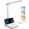Giuzen - Lampada scrivania LED dimmerabile, luce tavolo wireless ricaricabile con USB, abat jour da comodino touch 3 colorazioni, lampada da scrivania wireless pieghevole per studio e ufficio