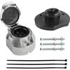 Qiping Kit Presa Rimorchio 7 Pin Metallo, Inclusa Guarnizione Impermeabile, Fascetta Cavi, Vite di Fissaggio - Alluminio Pressofuso, Universale per Veicoli 12v