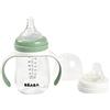 BÉABA-Biberon/Tazzadiapprendimento2in1-Tazzaconcannucciaperbambini-100% atenuta-Salvagoccia-Faciledaaprire-Maniciremovibili-TritaneSilicone-210ml-Verdesalvia