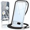 Oelrstfe Cover con Cordino per Google Pixel 7 A, Trasparente Silicone Sottile Morbido Custodia con Regolabile Collana Laccio Tracolla, Antigraffio Antiurto Proteggere Case con Corda, Nero