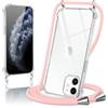 Micnkifo Cover con Cordino per iPhone 11 Pro Max, Trasparente Silicone Sottile Morbido Custodia con Regolabile Collana Laccio Tracolla, Antigraffio Antiurto Proteggere Case con Corda, Rosa