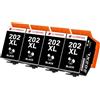 Clywenss Compatibili 202XL 202 XL Cartucce d'inchiostro Nero Multipack per Epson Expression Premium XP-6100 XP-6105 XP-6000 XP-6005 XP-6001 XP6100 XP6105 XP6000 XP6005 XP6001 Stampante, 4-Pezzi