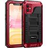 Lanhiem Cover per iPhone 11 IP68 Impermeabile, Cover Metallo Antiurto Militare con Pellicola Protettiva, 360° Completa Protezione Subacquea Antipolvere Custodia per iPhone 11, Rosso