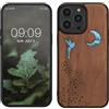 kwmobile Custodia Compatibile con Apple iPhone 14 PRO Max Cover - Back Case in Legno con Bumper in Silicone TPU - Fatina Luna Madreperla Marrone Scuro