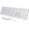 seenda SKM64-3 - Tastiera wireless Bluetooth, ricaricabile, ultra sottile, mouse e tastiera wireless per Windows, Mac OS, laptop, tablet, iPad, layout QWERTY UK, bianco e argento