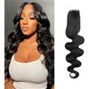 Arenshxc 2 x 6 Lace Closure Human Hair, chiusura con lacci, nero naturale, brasiliano, closure Body Wave Natural Black 16 pollici
