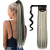 Cybelleza Coda Capelli Extension Coda di Cavallo Balayage Estensioni per Capelli Lisci Naturali Clip Lunghi Sintetici Ponytail Wrap Around Posticci Parrucchino, Nero/Biondo