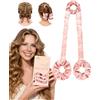 BONNET QUEEN Polifunzionale Bigodini Morbidi per Dormire, Arricciacapelli Senza Calore per la Notte, Satin Bigodino Lungo per Boccoli, Heatless Curls Hair Curler con 3 Scrunchies, Rosa Crema